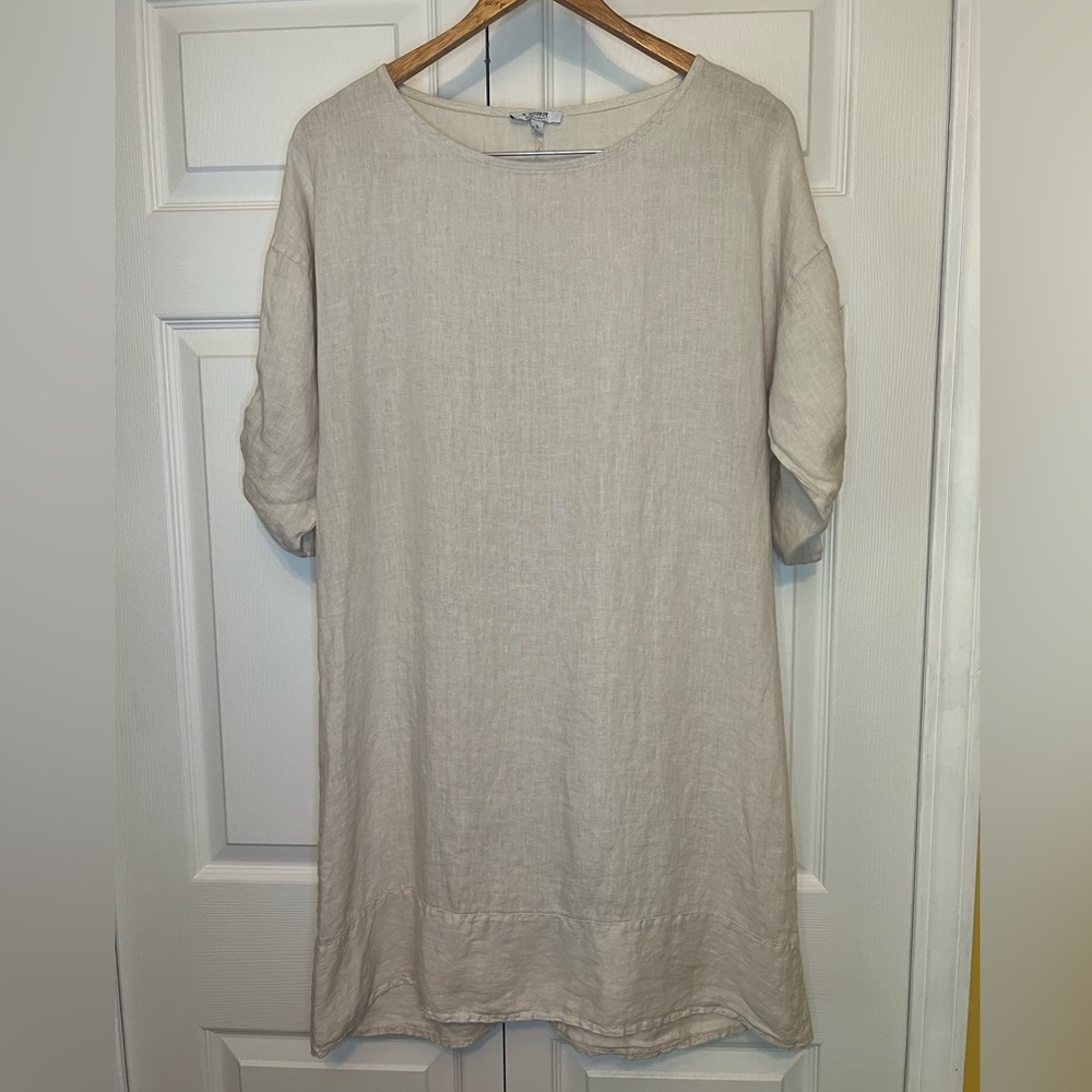 Rosemarine Casual 100% Linen Shirt Dress Shell Button Short Sleeves Italy Size S